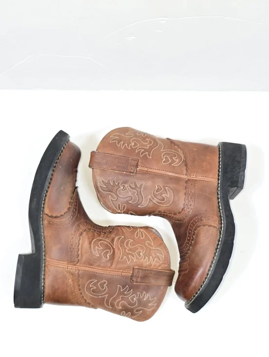 Ariat Fatbaby Brown Leather Chunky Embroidered Western Cowboy Boots Women's 7.5 - Picture 6 of 12